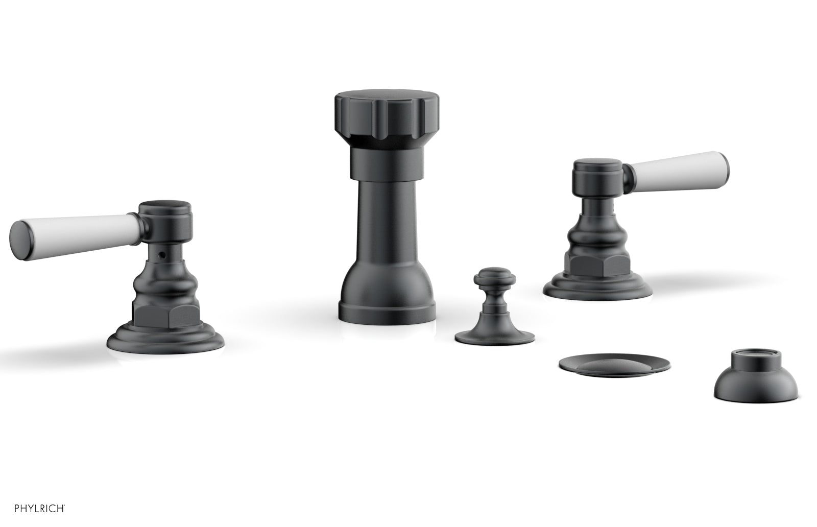 Phylrich HENRI Four Hole Bidet Set - Satin White Lever Handles