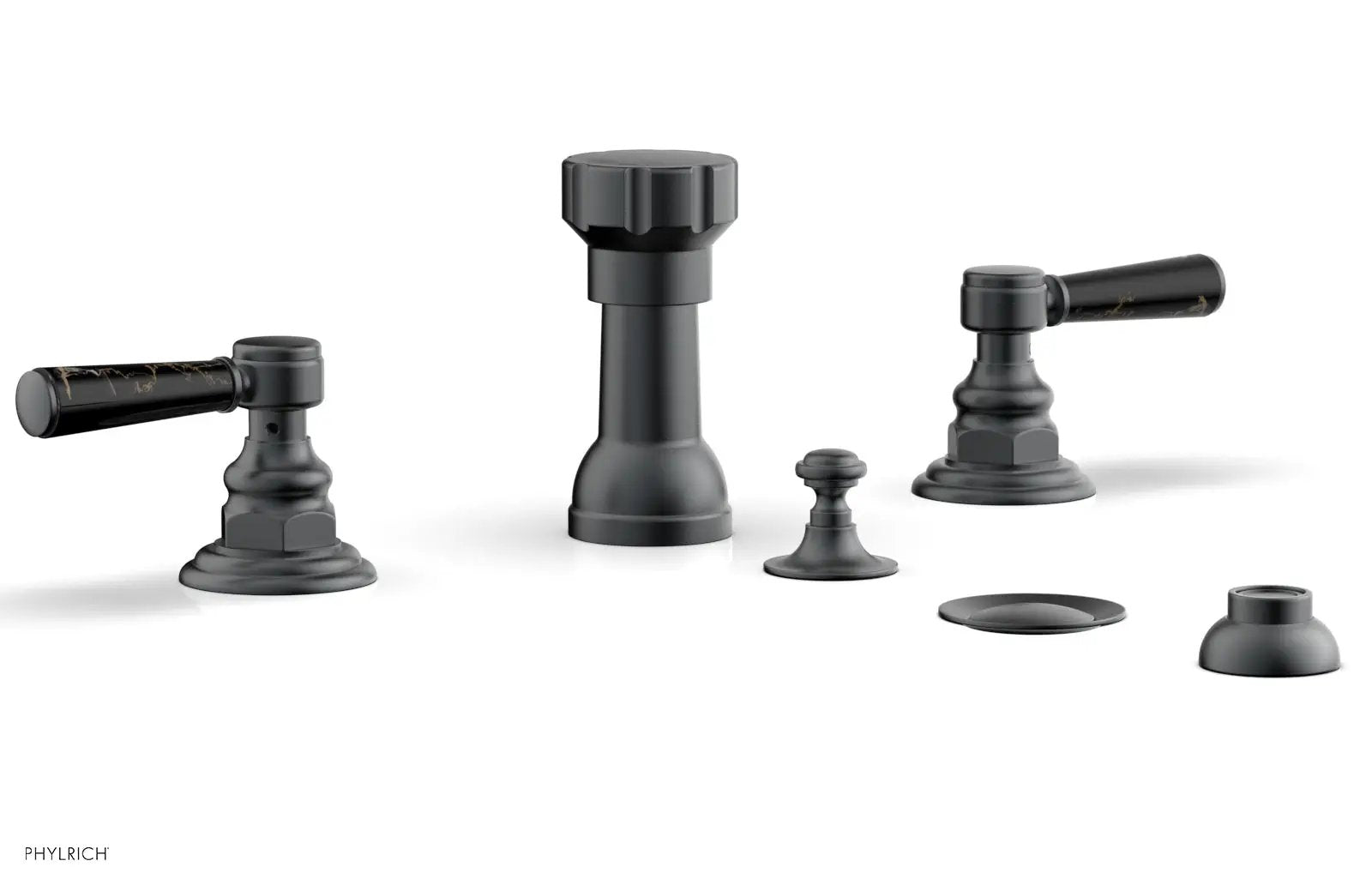 Phylrich HENRI Four Hole Bidet Set - Black Marble Lever Handles by Phylrich