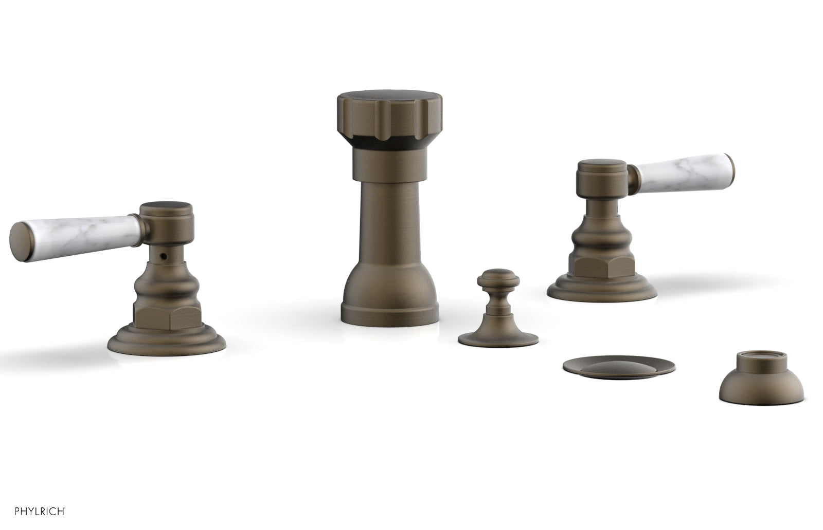 Phylrich HENRI Four Hole Bidet Set - White Marble Lever Handles