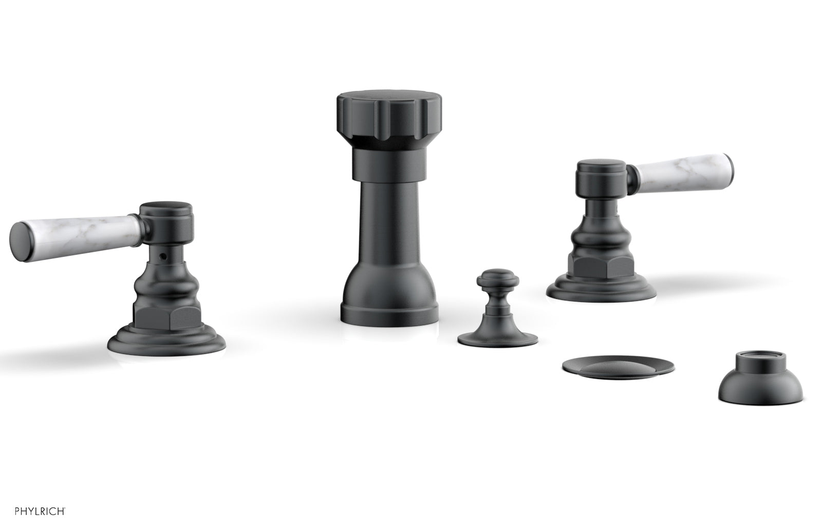 Phylrich HENRI Four Hole Bidet Set - White Marble Lever Handles