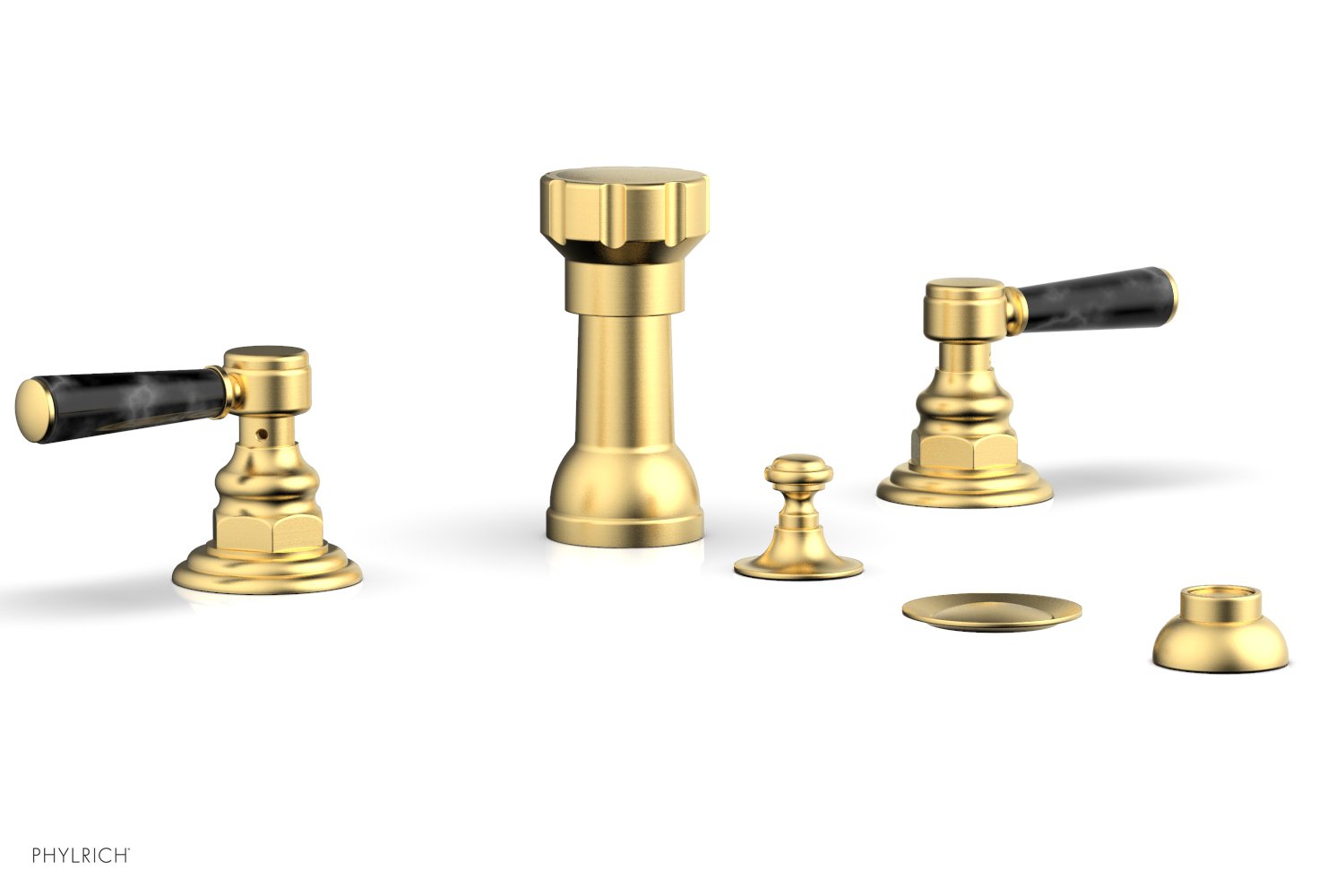 Phylrich HENRI Four Hole Bidet Set - Black Marble Lever Handles