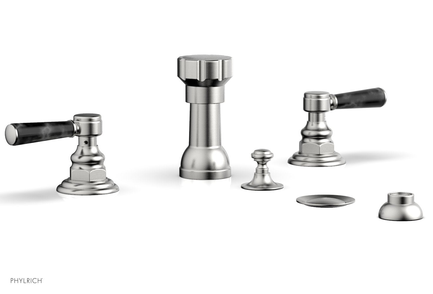 Phylrich HENRI Four Hole Bidet Set - Black Marble Lever Handles