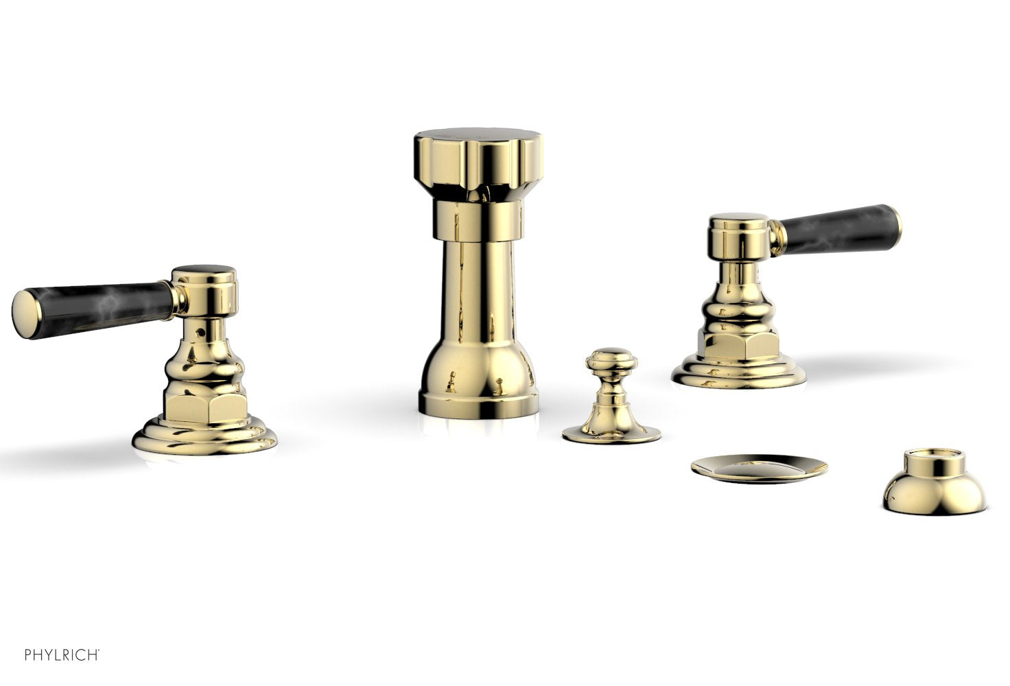 Phylrich HENRI Four Hole Bidet Set - Black Marble Lever Handles