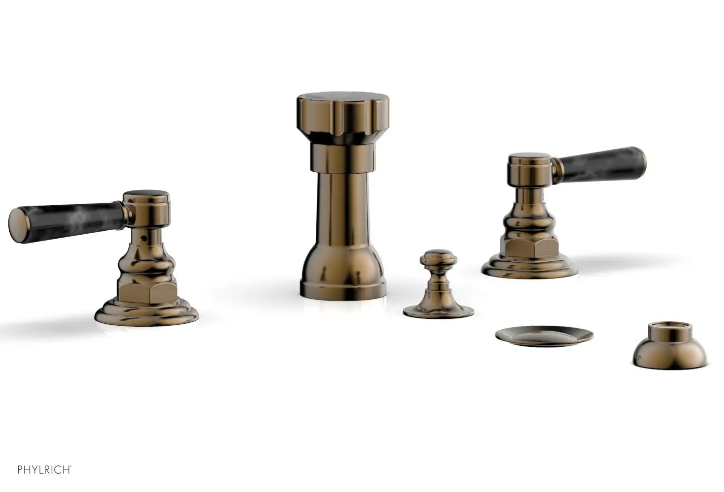 Phylrich HENRI Four Hole Bidet Set - Black Marble Lever Handles by Phylrich