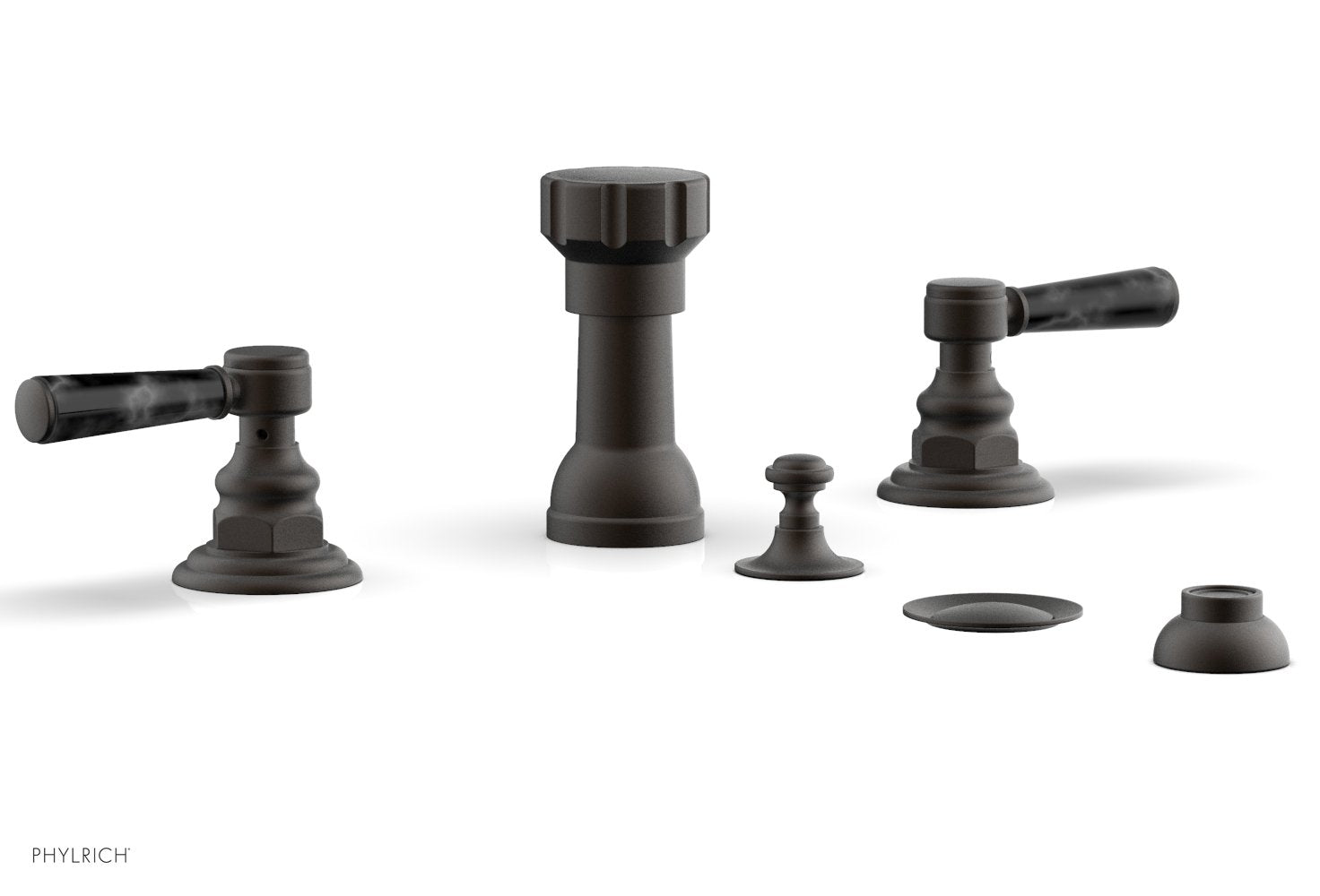 Phylrich HENRI Four Hole Bidet Set - Black Marble Lever Handles