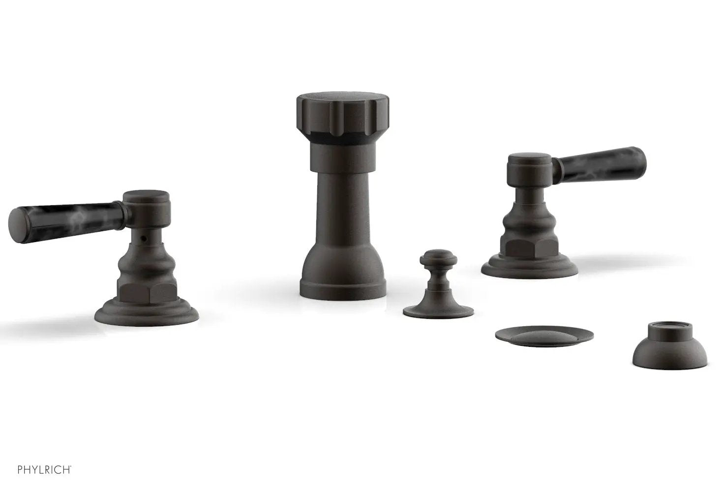 Phylrich HENRI Four Hole Bidet Set - Black Marble Lever Handles by Phylrich