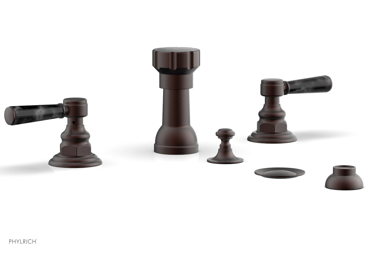 Phylrich HENRI Four Hole Bidet Set - Black Marble Lever Handles