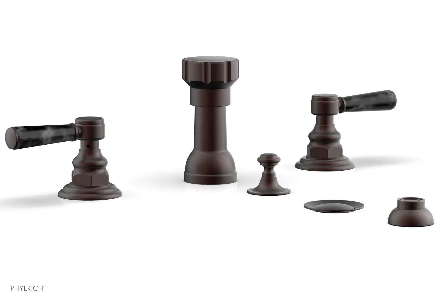 Phylrich HENRI Four Hole Bidet Set - Black Marble Lever Handles by Phylrich