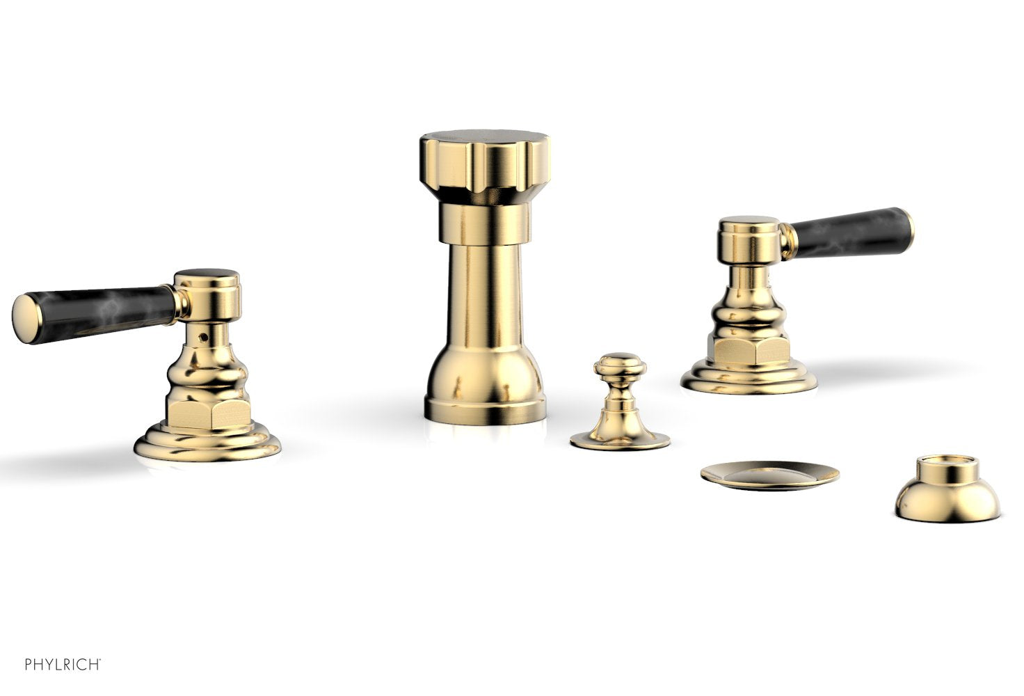 Phylrich HENRI Four Hole Bidet Set - Black Marble Lever Handles
