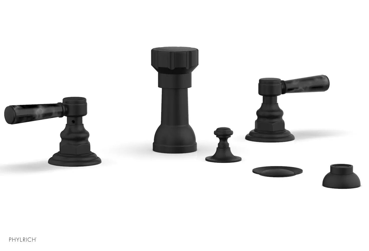 Phylrich HENRI Four Hole Bidet Set - Black Marble Lever Handles by Phylrich