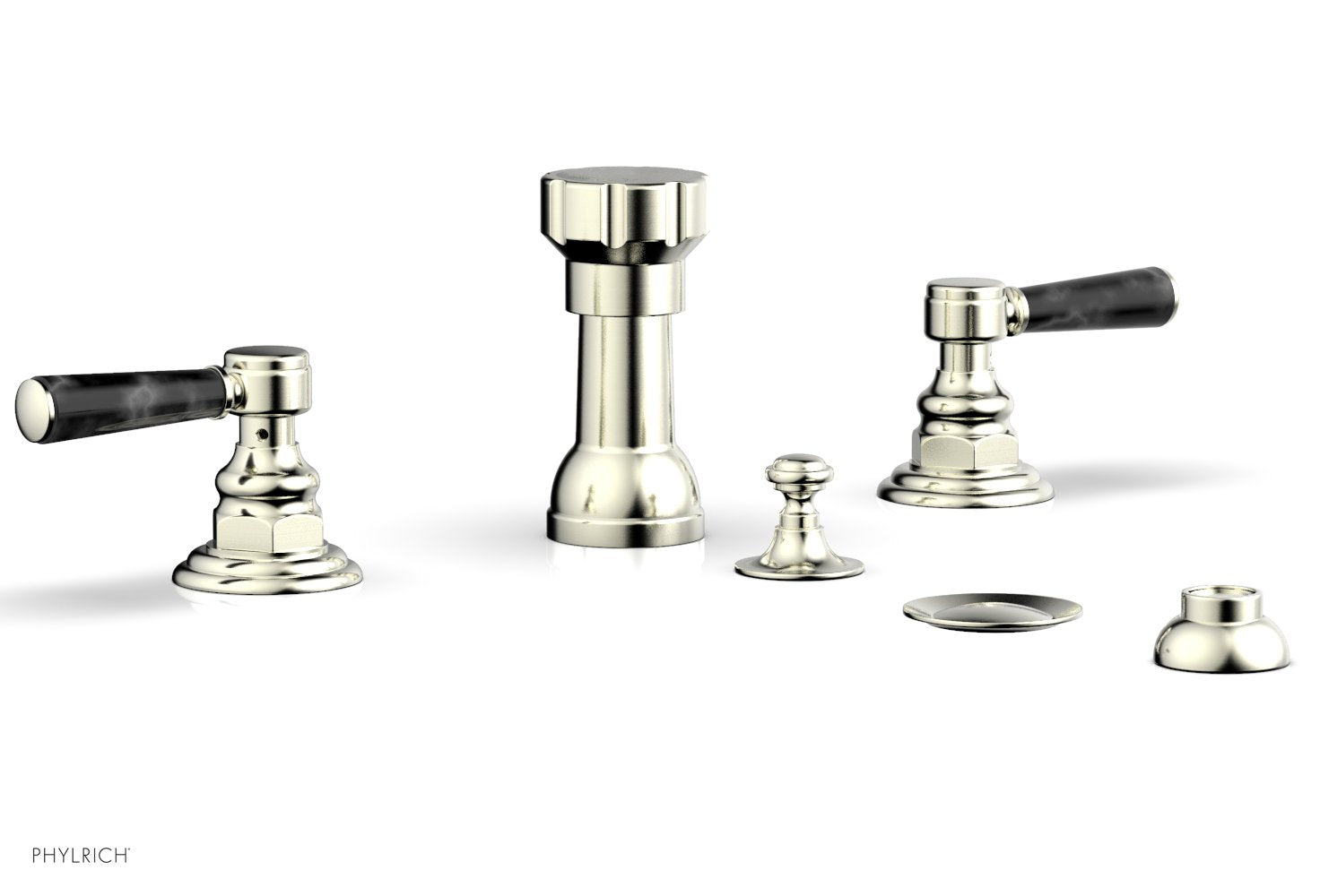 Phylrich HENRI Four Hole Bidet Set - Black Marble Lever Handles