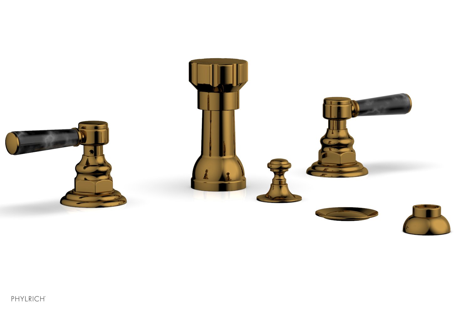 Phylrich HENRI Four Hole Bidet Set - Black Marble Lever Handles