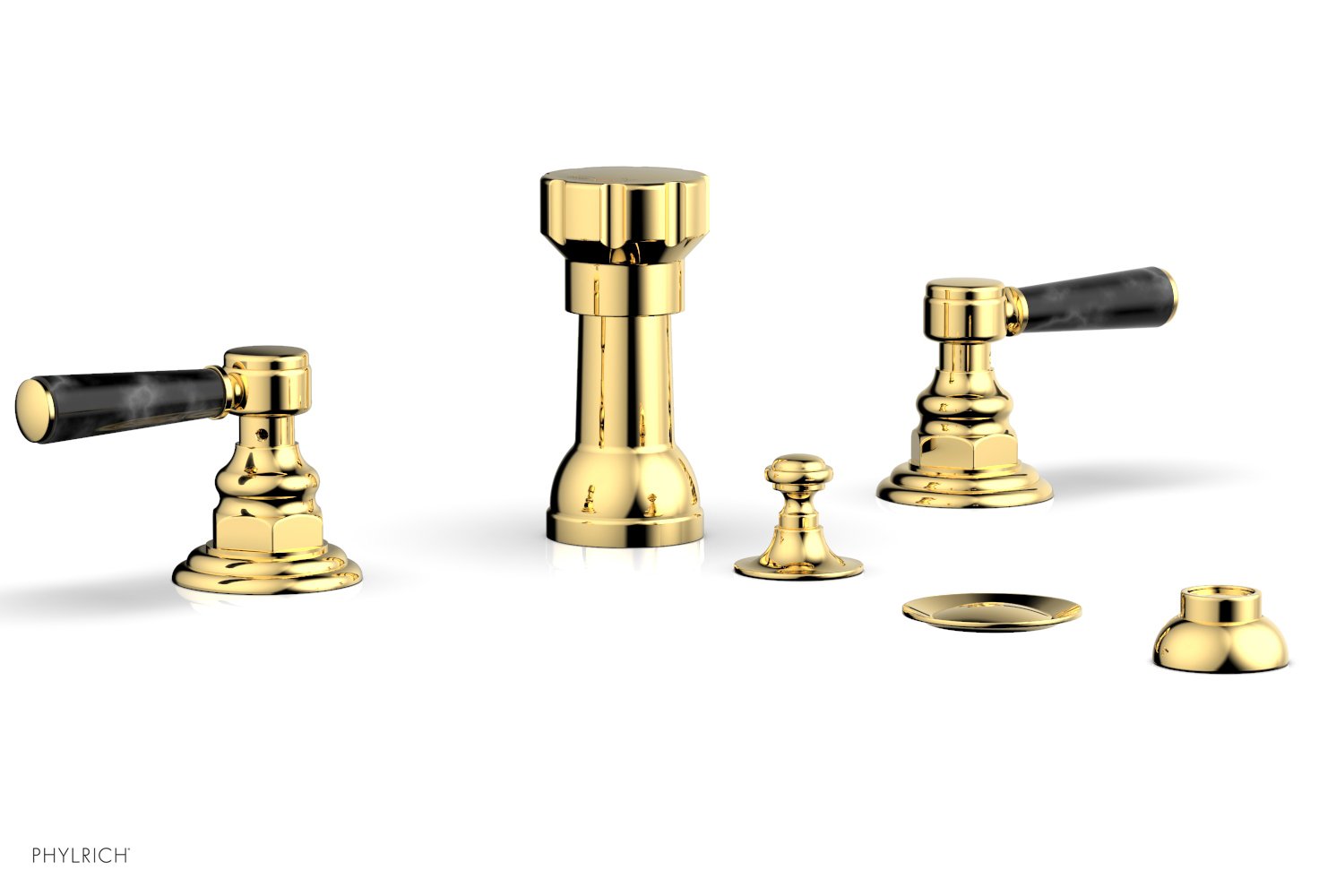 Phylrich HENRI Four Hole Bidet Set - Black Marble Lever Handles