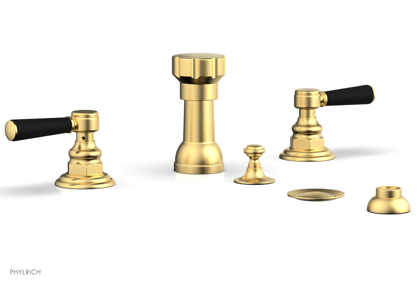 Phylrich HENRI Four Hole Bidet Set - Satin Black Lever Handles