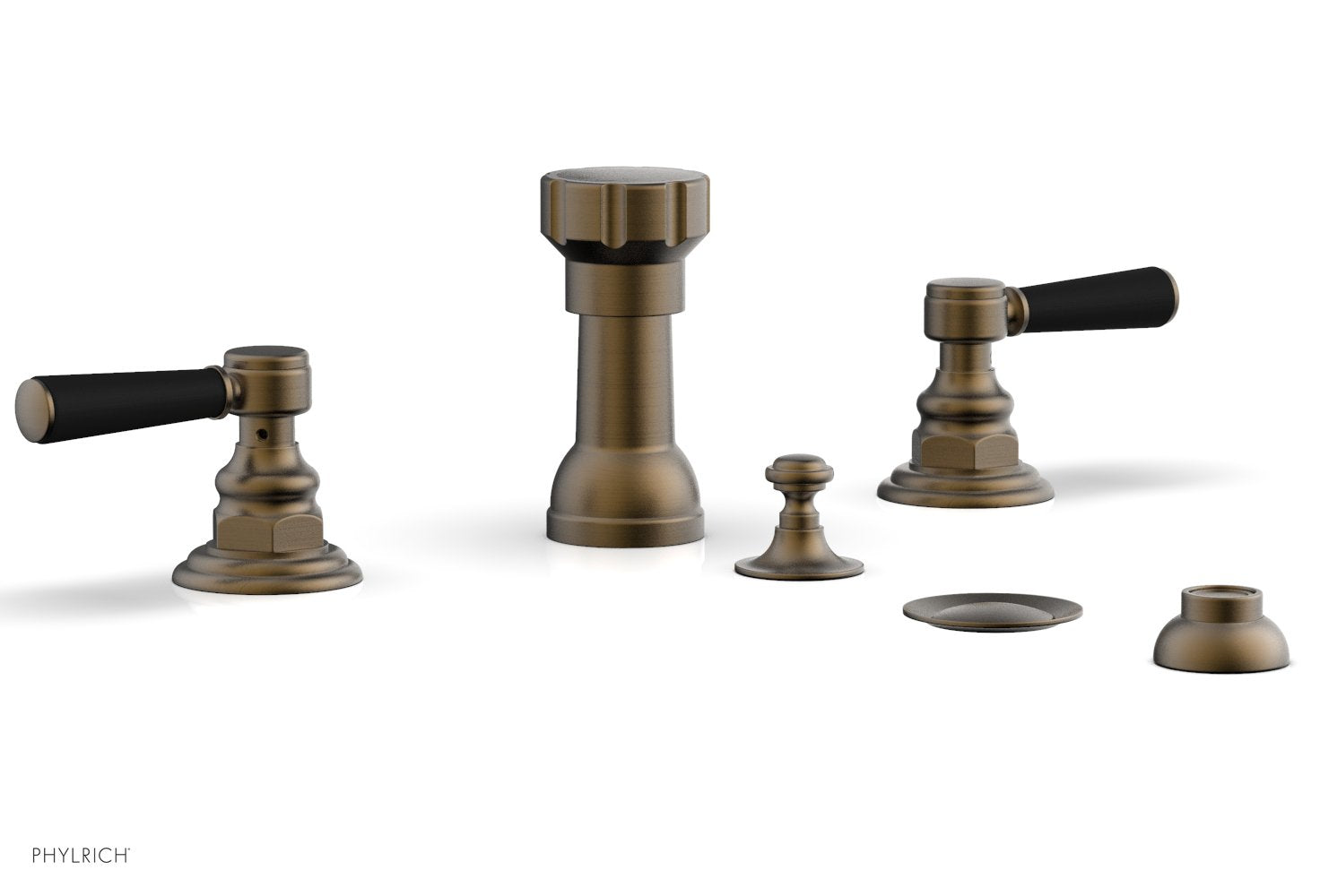 Phylrich HENRI Four Hole Bidet Set - Satin Black Lever Handles