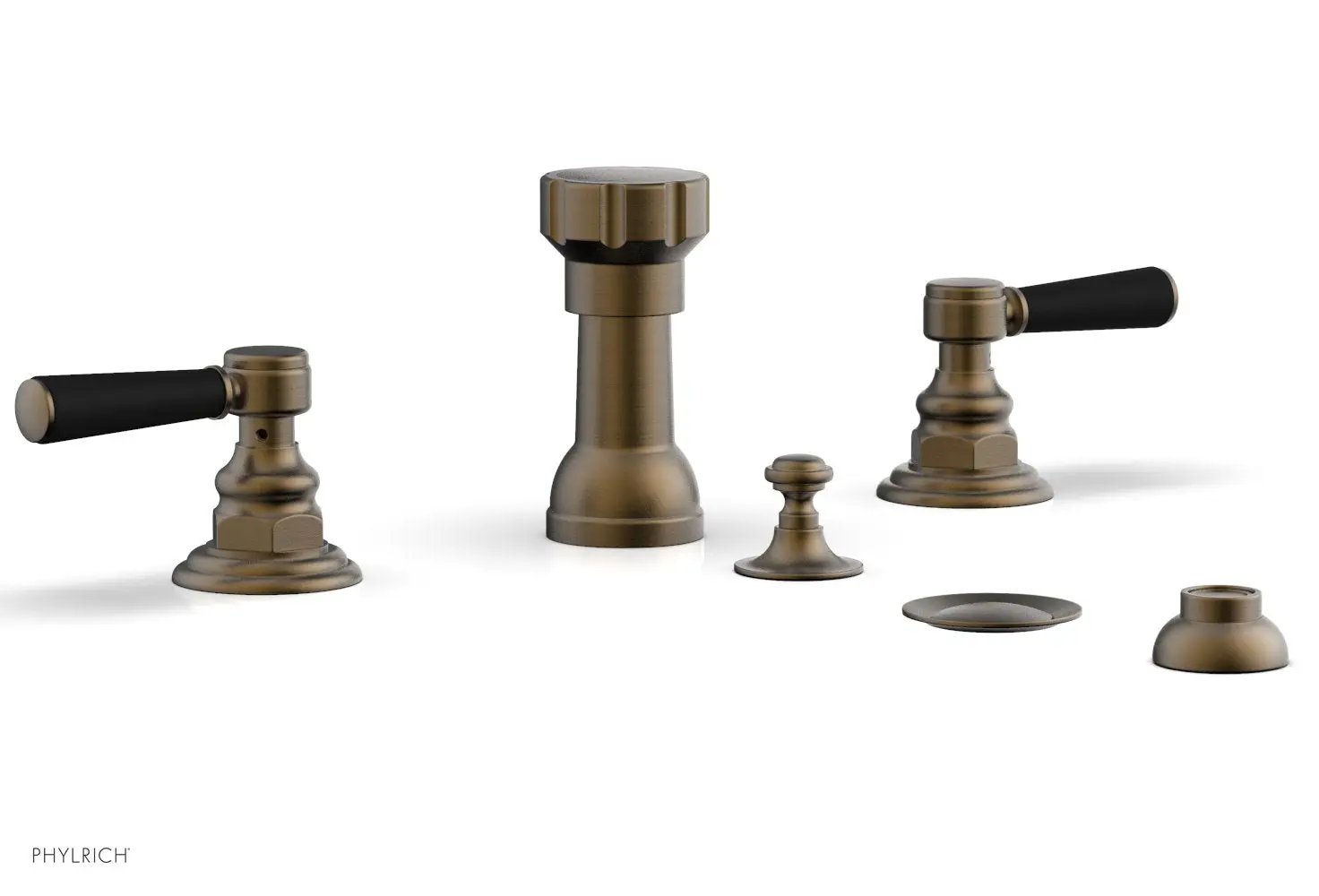 Phylrich HENRI Four Hole Bidet Set - Satin Black Lever Handles by Phylrich