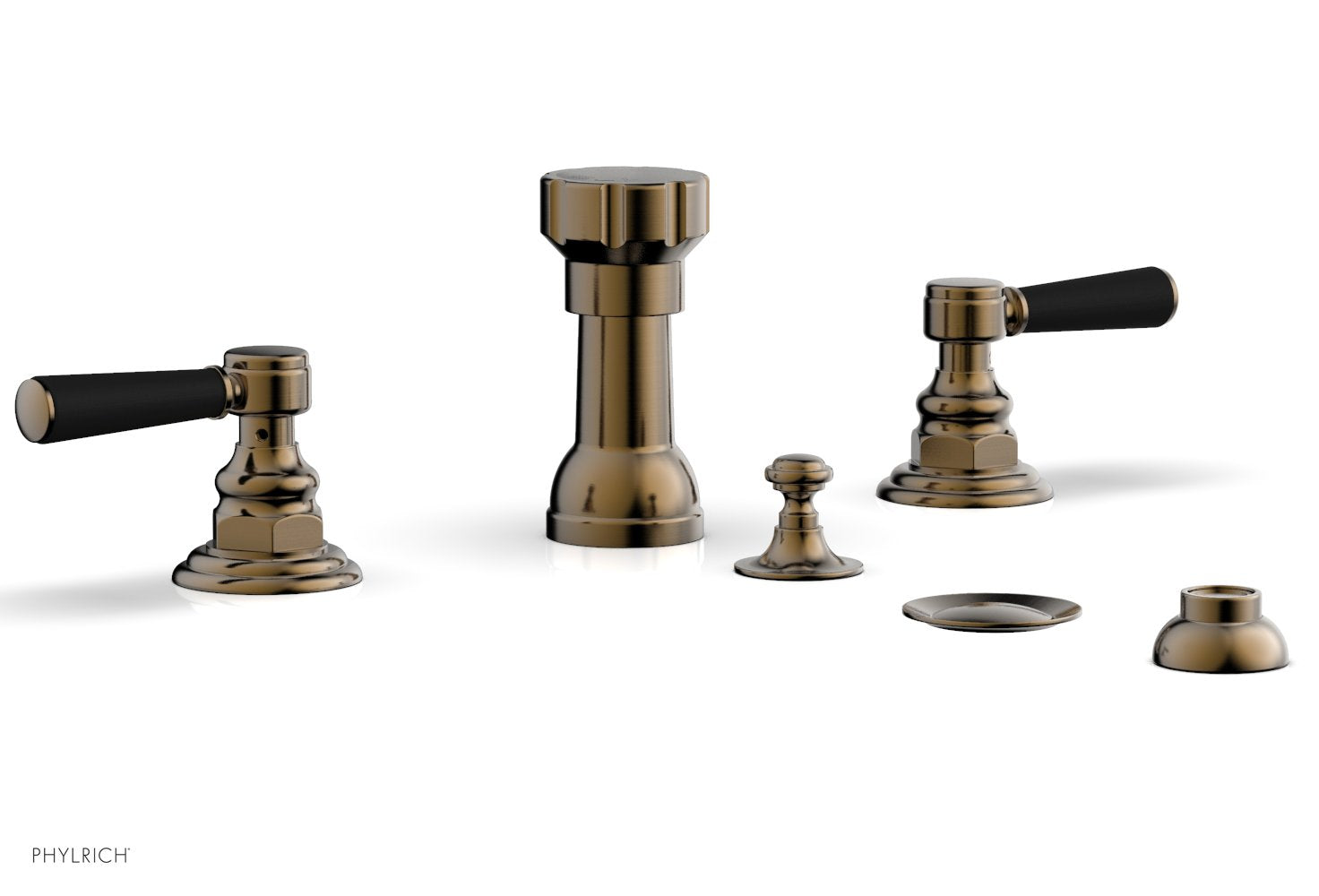 Phylrich HENRI Four Hole Bidet Set - Satin Black Lever Handles