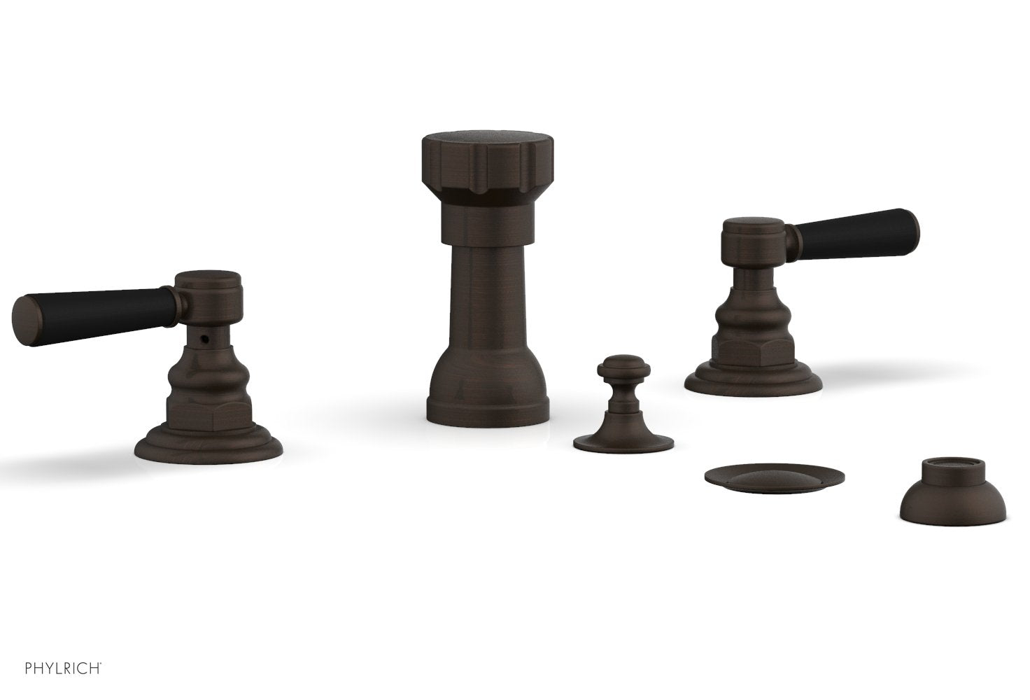 Phylrich HENRI Four Hole Bidet Set - Satin Black Lever Handles