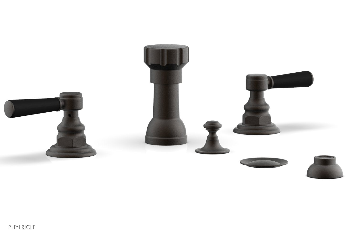 Phylrich HENRI Four Hole Bidet Set - Satin Black Lever Handles