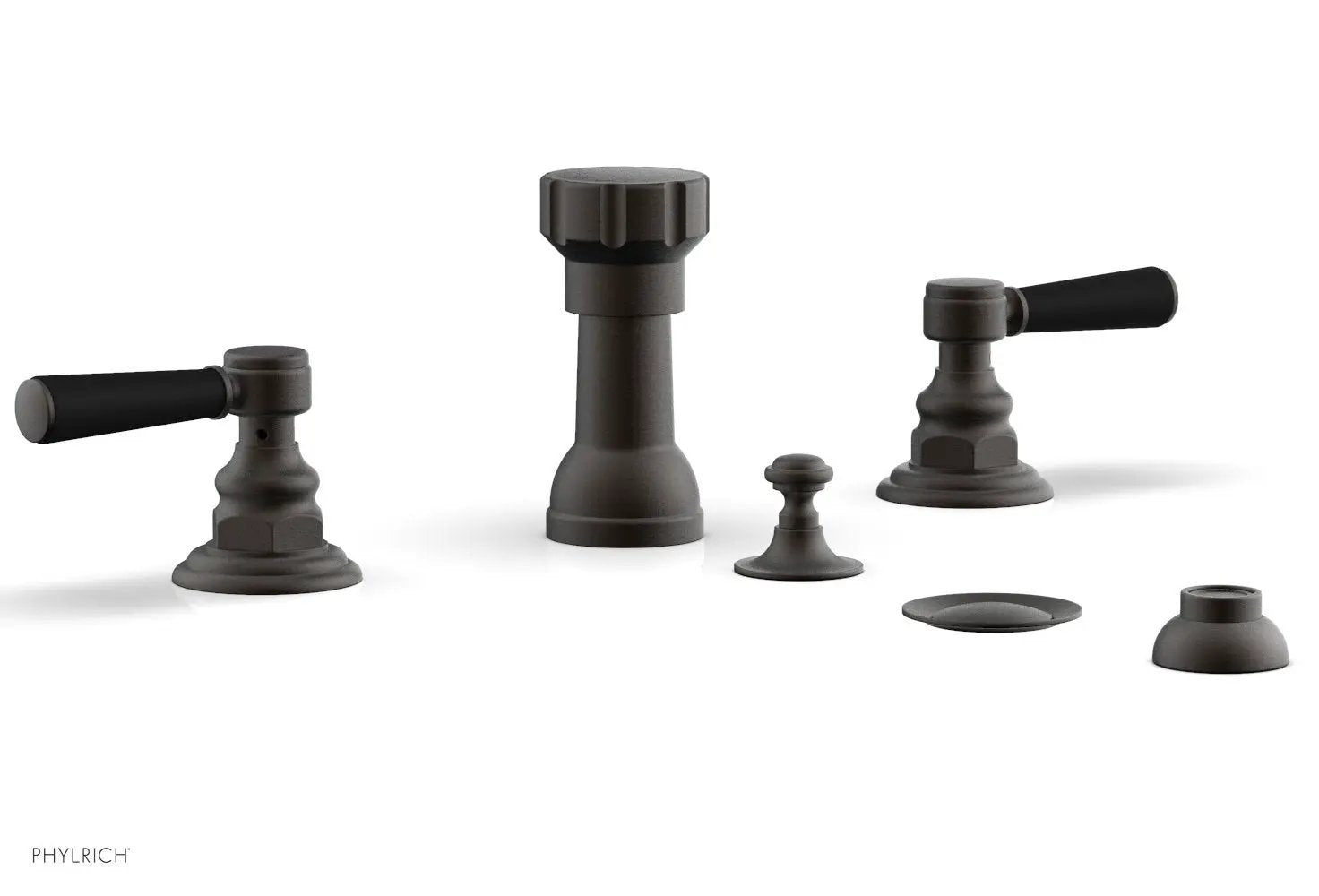 Phylrich HENRI Four Hole Bidet Set - Satin Black Lever Handles by Phylrich