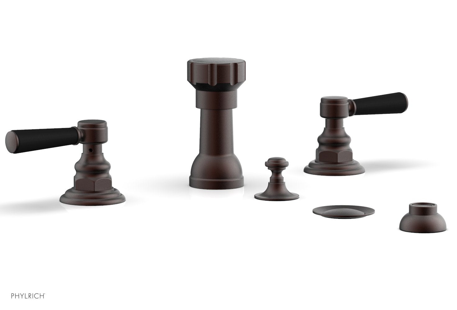 Phylrich HENRI Four Hole Bidet Set - Satin Black Lever Handles