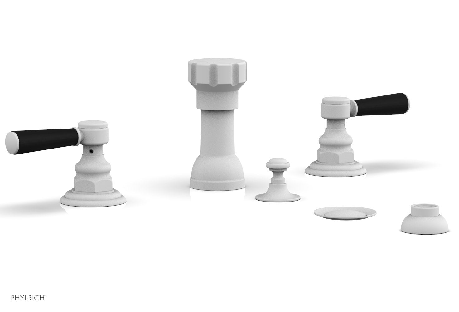 Phylrich HENRI Four Hole Bidet Set - Satin Black Lever Handles