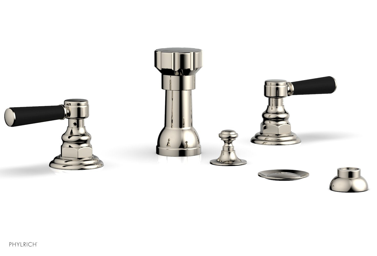 Phylrich HENRI Four Hole Bidet Set - Satin Black Lever Handles