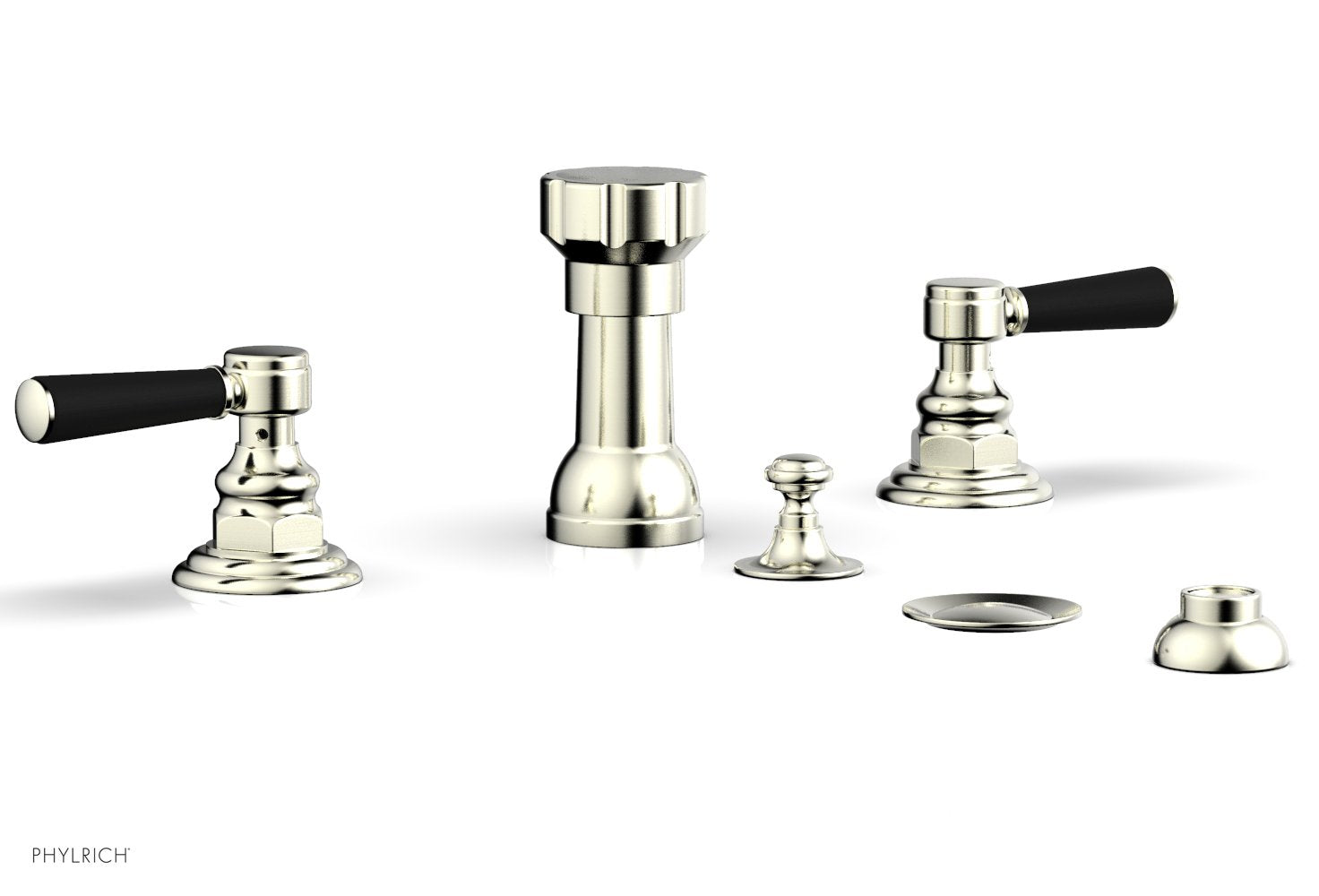Phylrich HENRI Four Hole Bidet Set - Satin Black Lever Handles