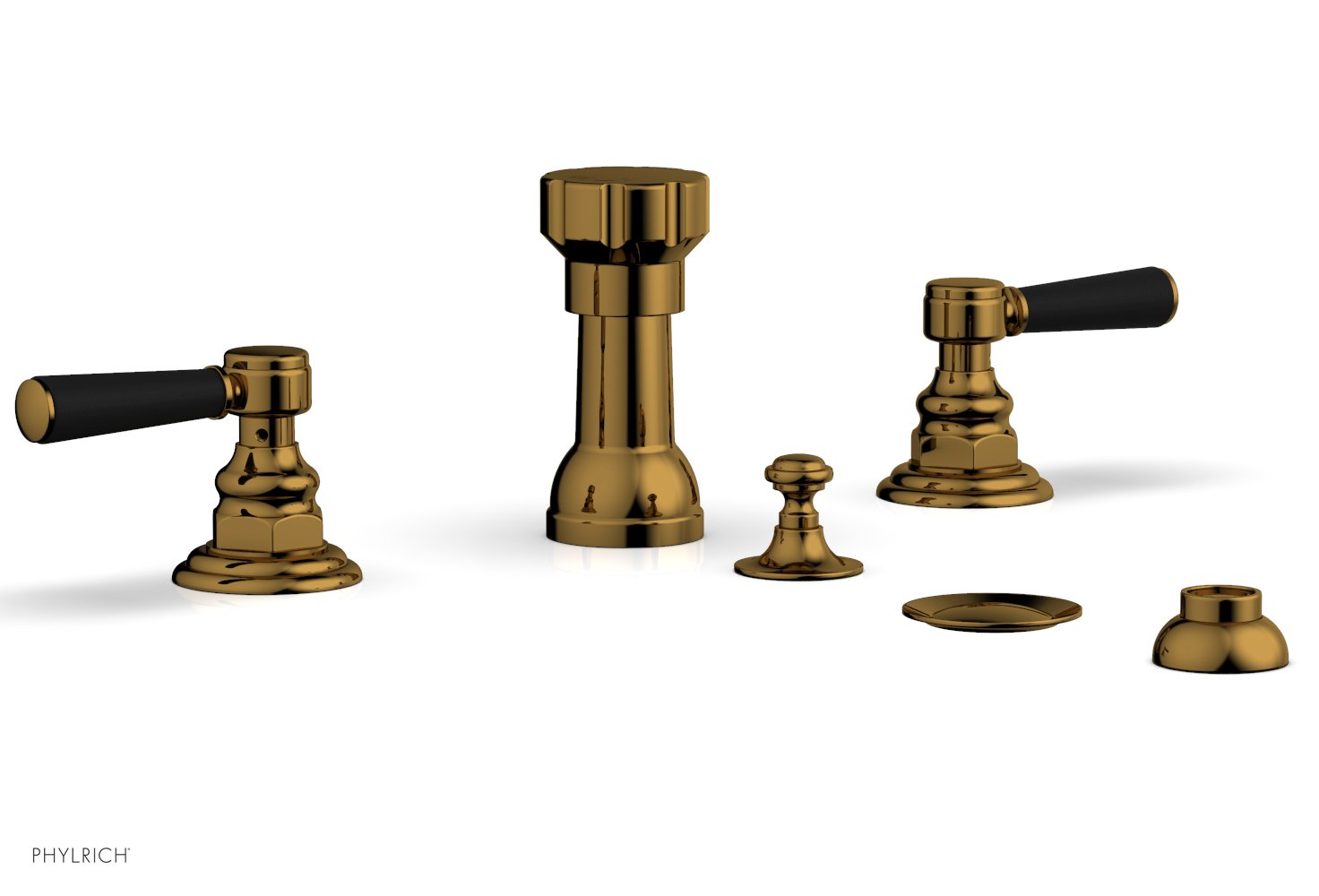 Phylrich HENRI Four Hole Bidet Set - Satin Black Lever Handles