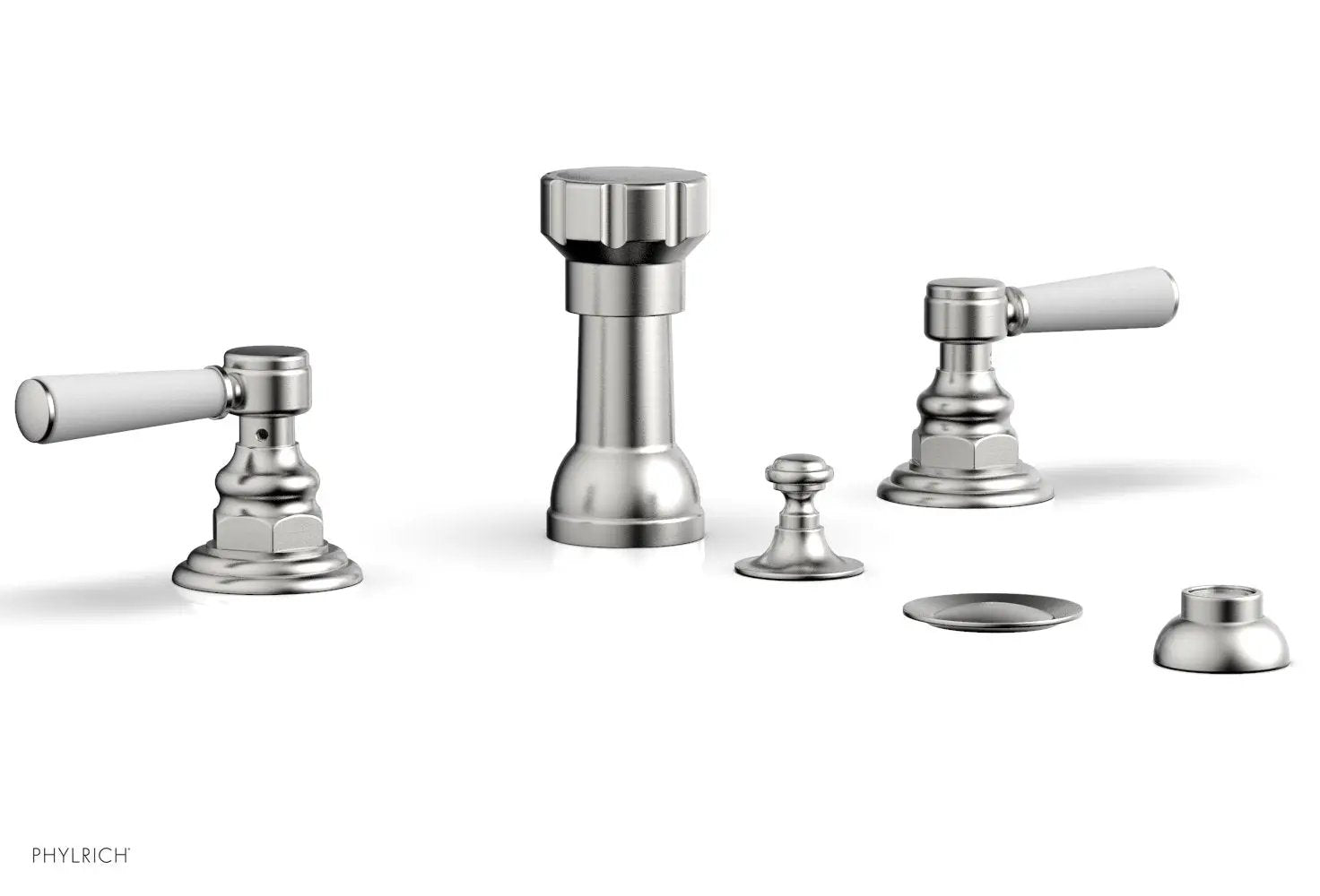 Phylrich HENRI Four Hole Bidet Set - Satin White Lever Handles by Phylrich