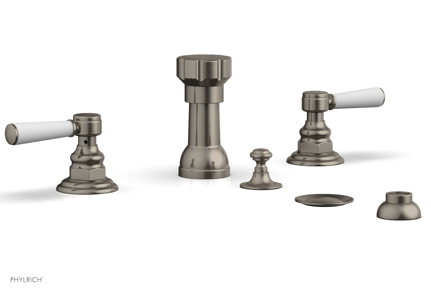Phylrich HENRI Four Hole Bidet Set - Satin White Lever Handles