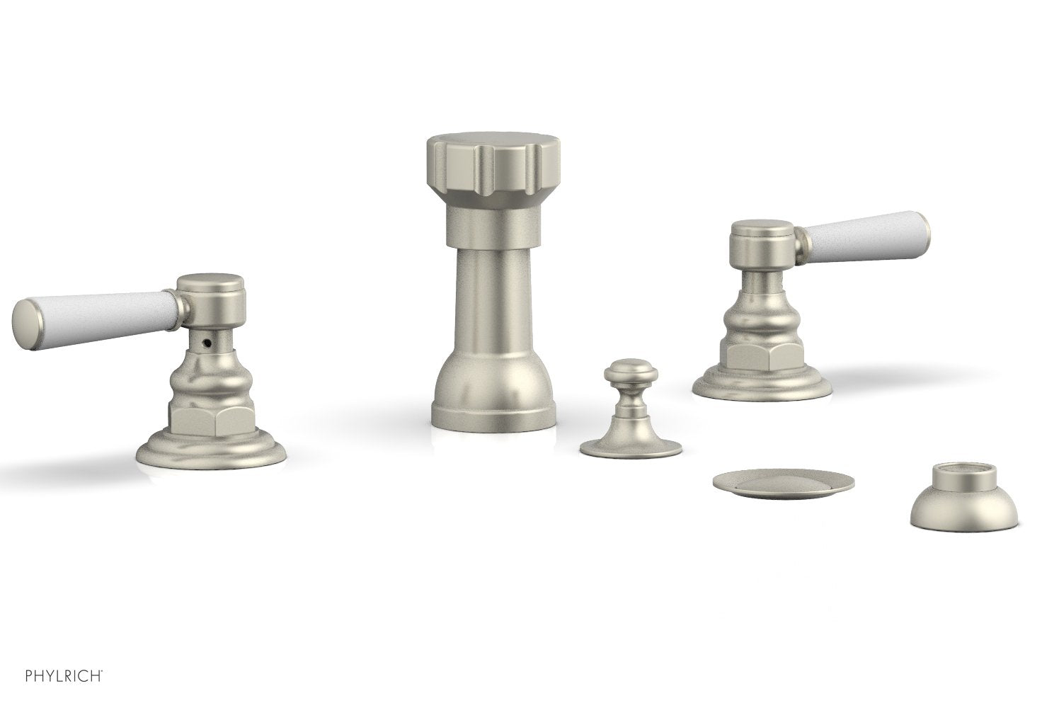 Phylrich HENRI Four Hole Bidet Set - Satin White Lever Handles
