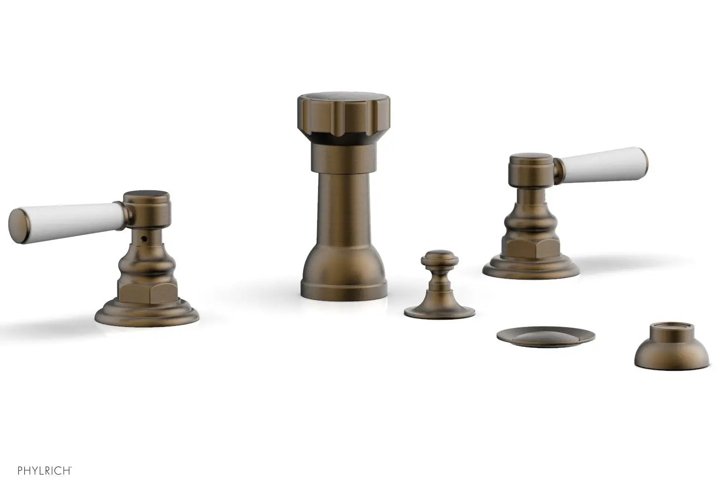 Phylrich HENRI Four Hole Bidet Set - Satin White Lever Handles by Phylrich