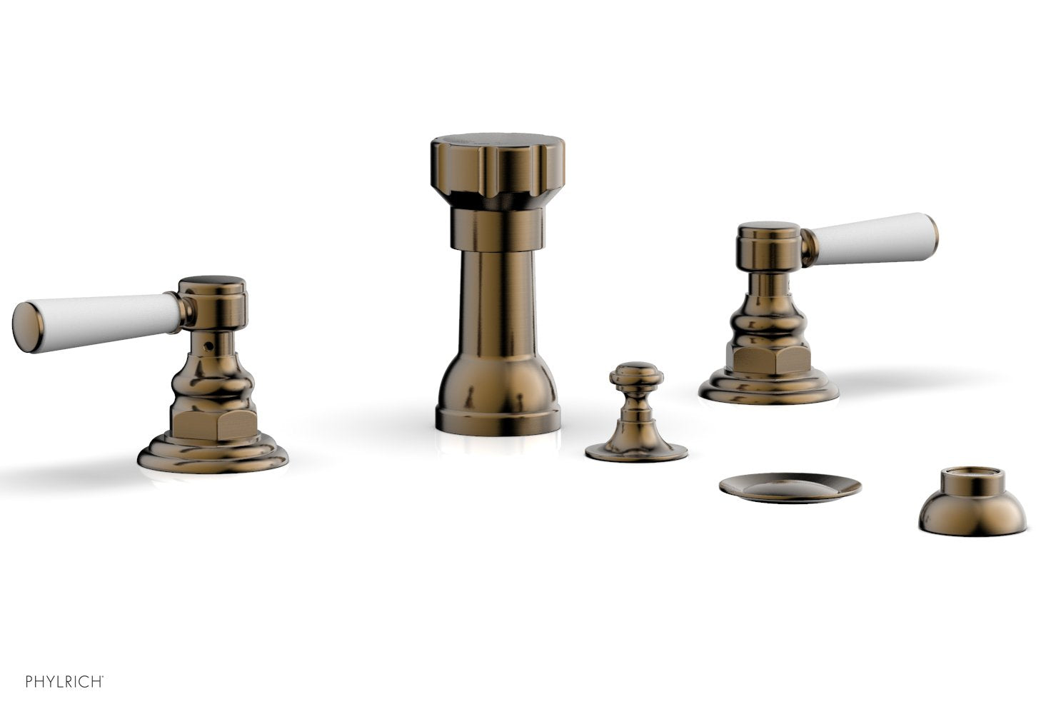 Phylrich HENRI Four Hole Bidet Set - Satin White Lever Handles