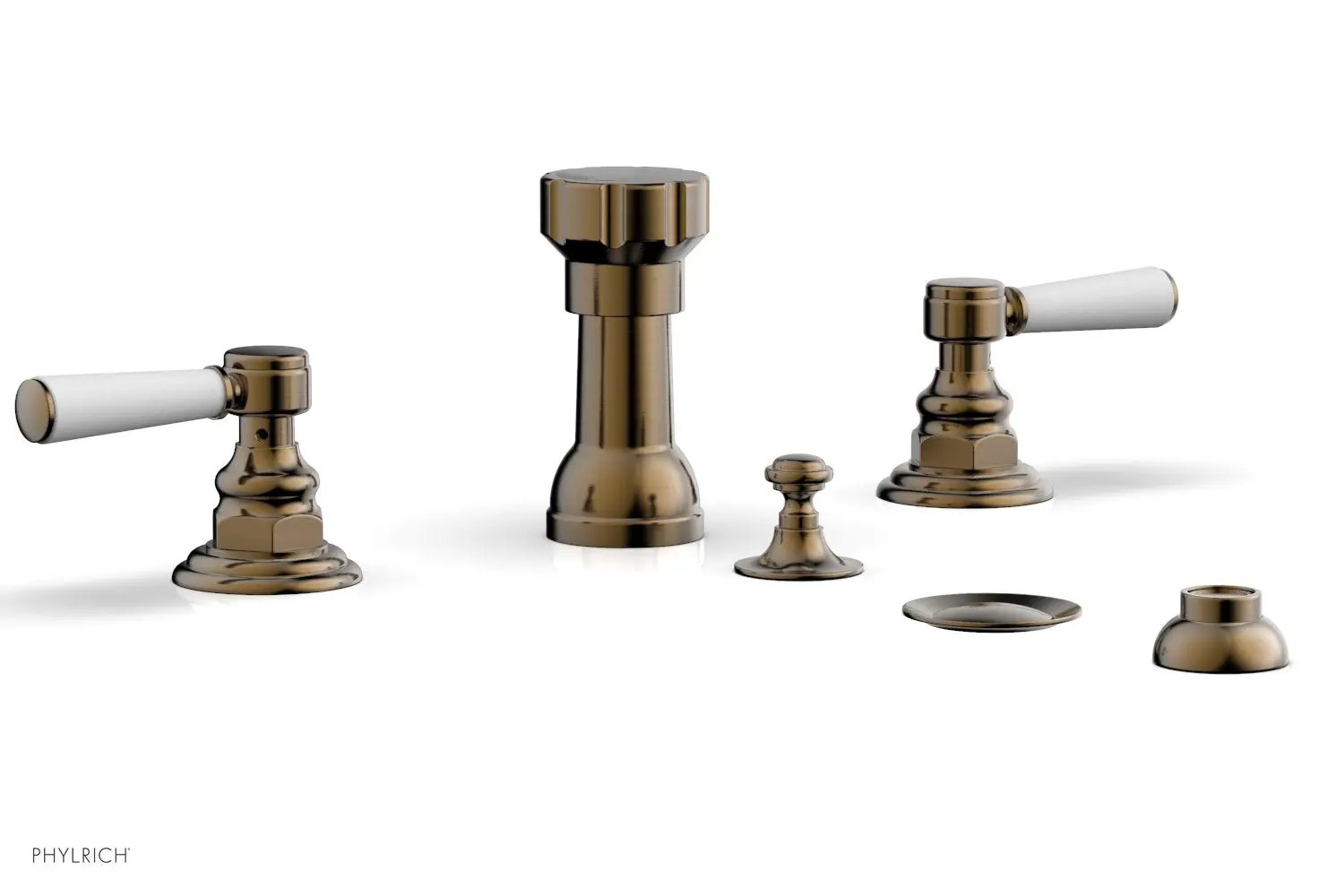Phylrich HENRI Four Hole Bidet Set - Satin White Lever Handles by Phylrich