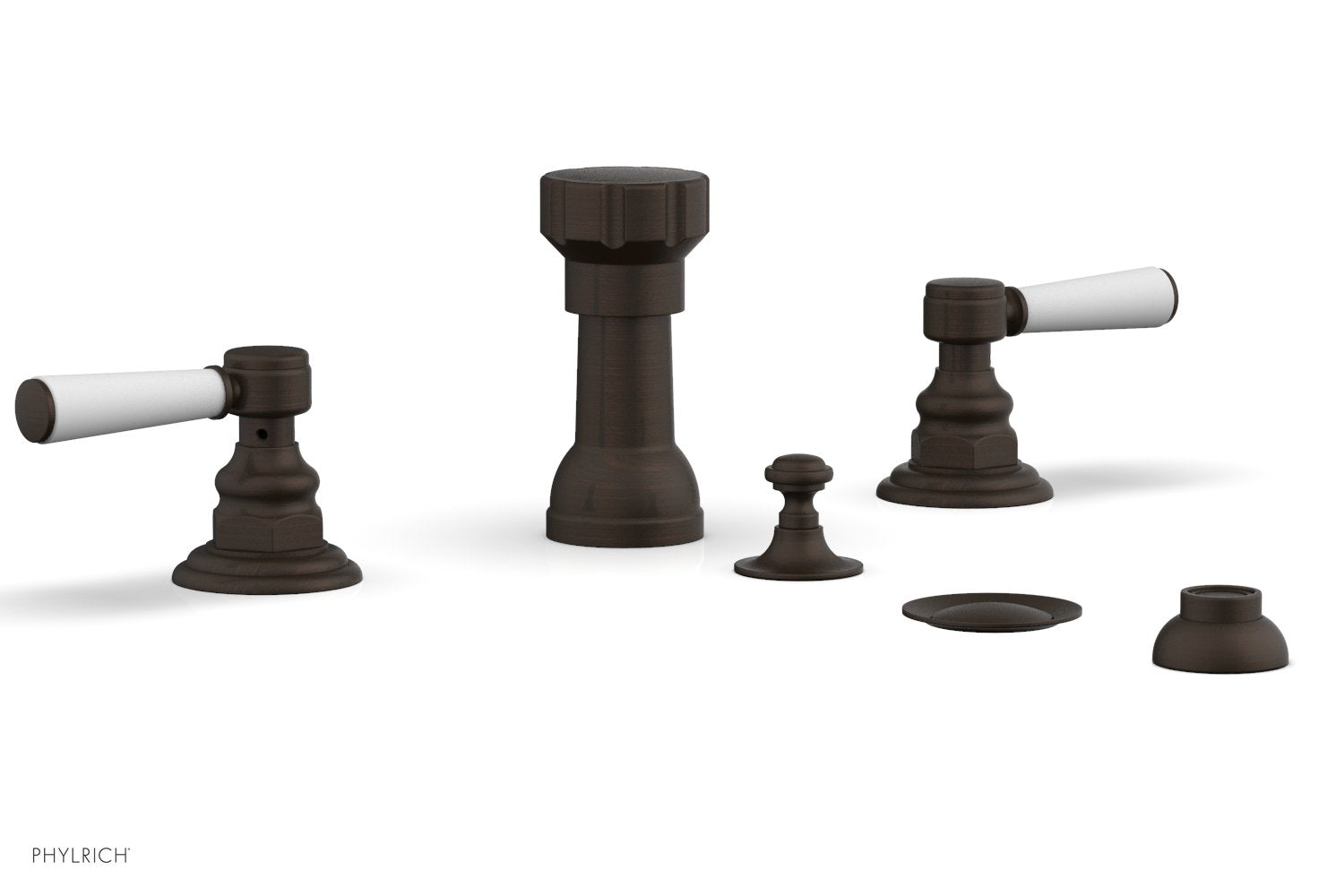 Phylrich HENRI Four Hole Bidet Set - Satin White Lever Handles