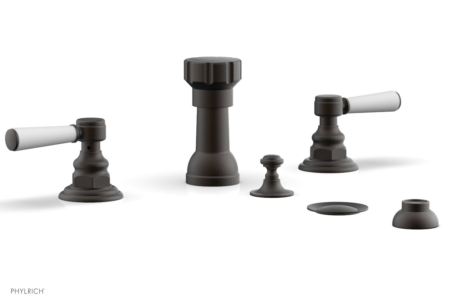 Phylrich HENRI Four Hole Bidet Set - Satin White Lever Handles