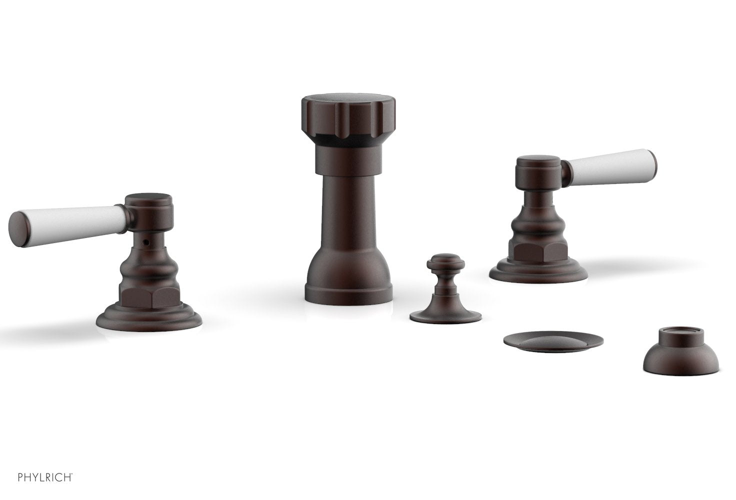 Phylrich HENRI Four Hole Bidet Set - Satin White Lever Handles