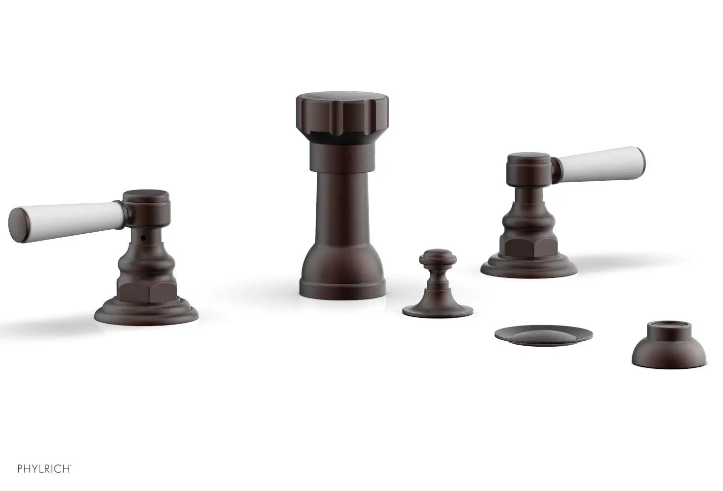 Phylrich HENRI Four Hole Bidet Set - Satin White Lever Handles by Phylrich