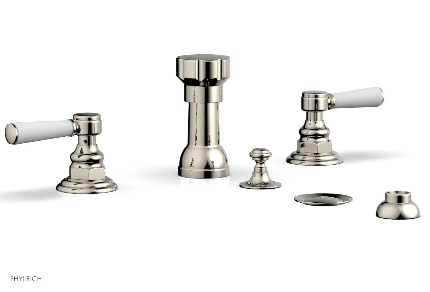 Phylrich HENRI Four Hole Bidet Set - Satin White Lever Handles by Phylrich