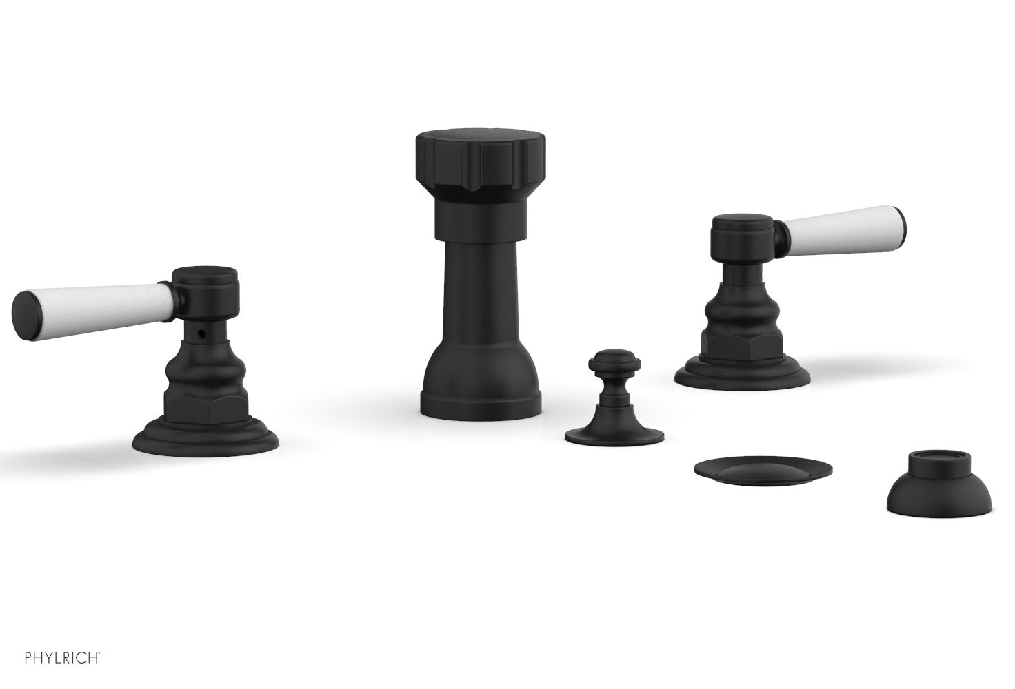 Phylrich HENRI Four Hole Bidet Set - Satin White Lever Handles