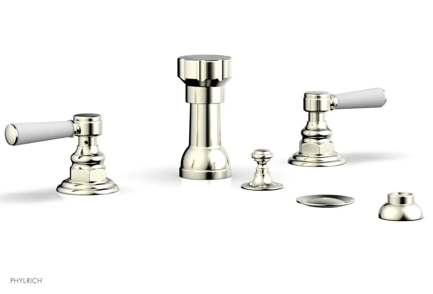 Phylrich HENRI Four Hole Bidet Set - Satin White Lever Handles by Phylrich