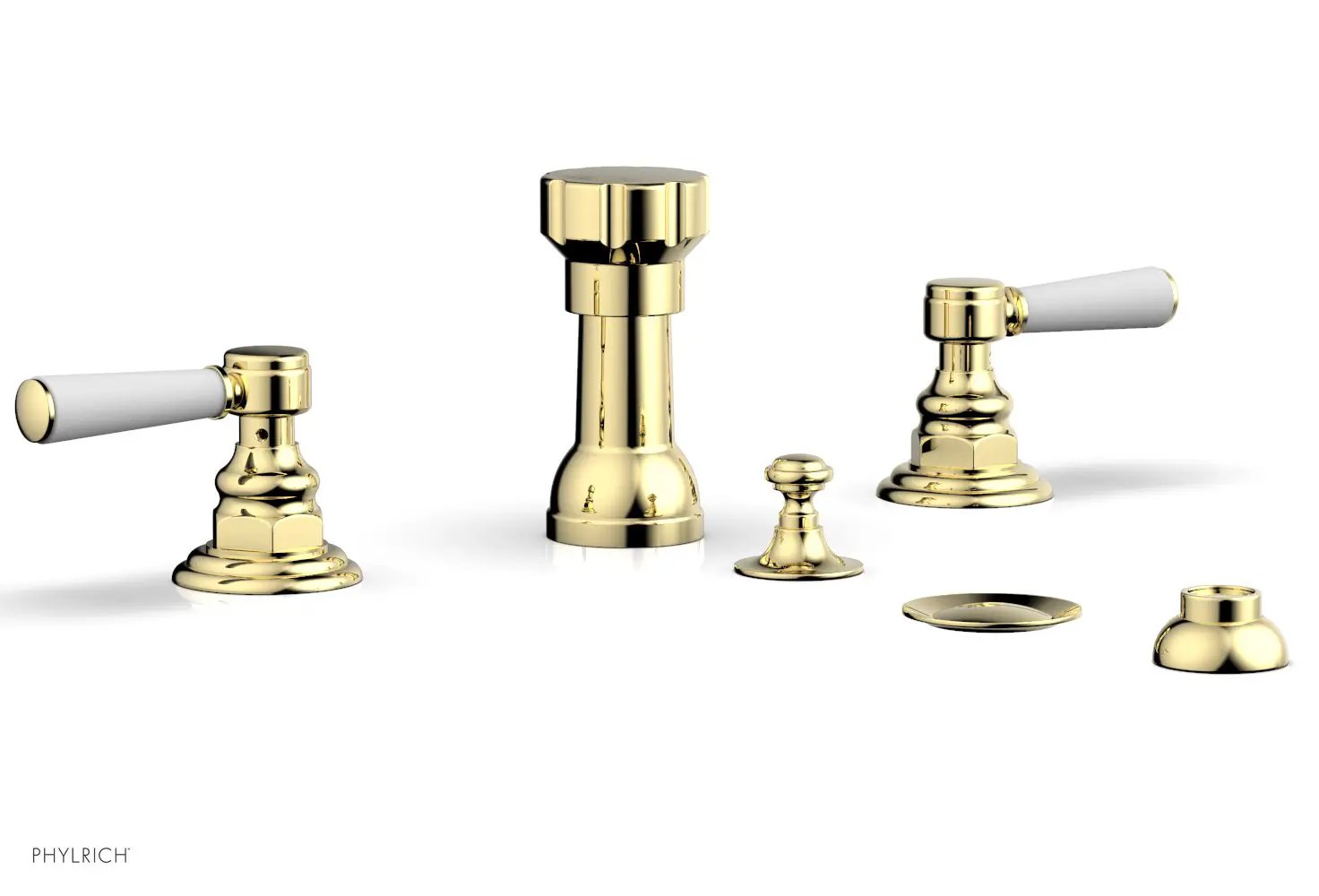 Phylrich HENRI Four Hole Bidet Set - Satin White Lever Handles by Phylrich