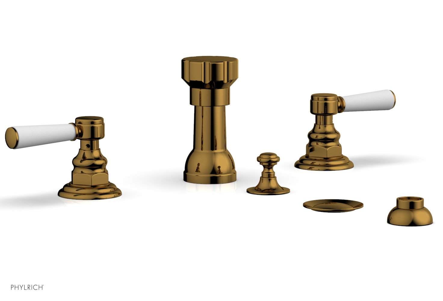 Phylrich HENRI Four Hole Bidet Set - Satin White Lever Handles