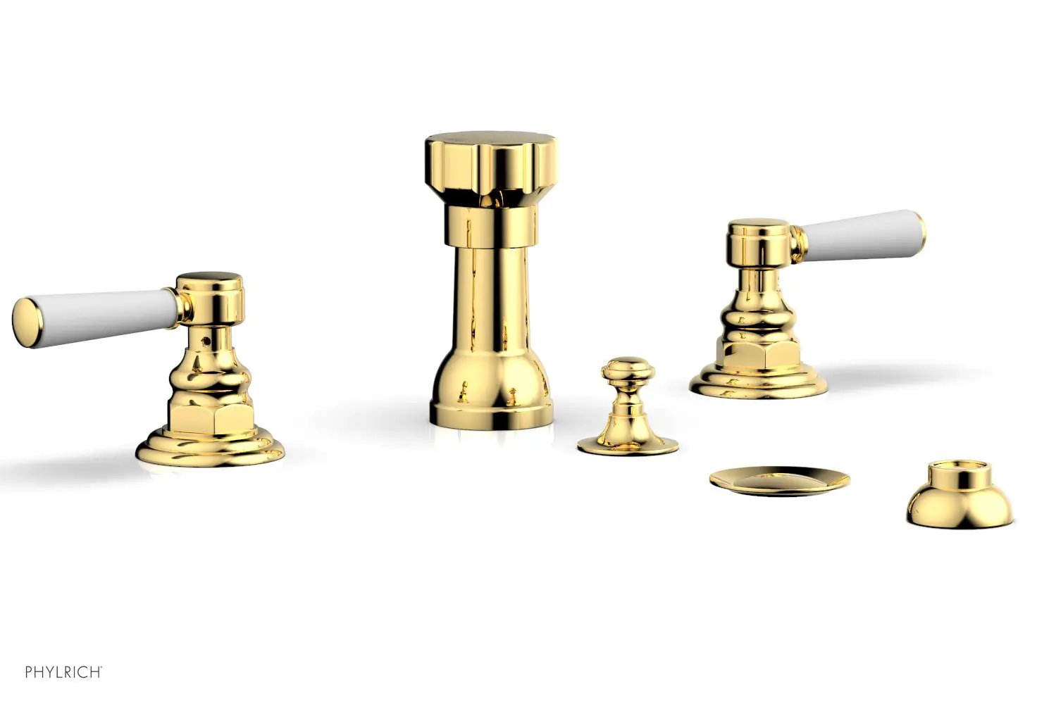 Phylrich HENRI Four Hole Bidet Set - Satin White Lever Handles by Phylrich