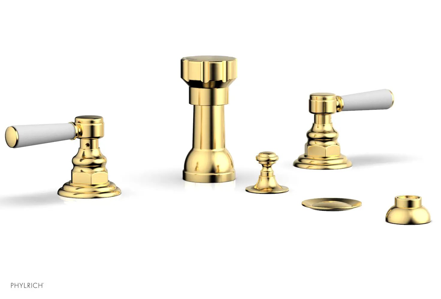 Phylrich HENRI Four Hole Bidet Set - Satin White Lever Handles by Phylrich