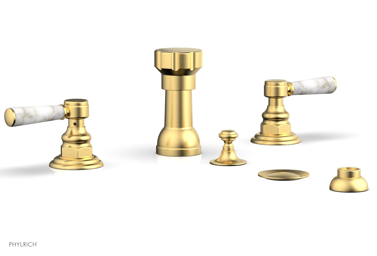 Phylrich HENRI Four Hole Bidet Set - White Marble Lever Handles