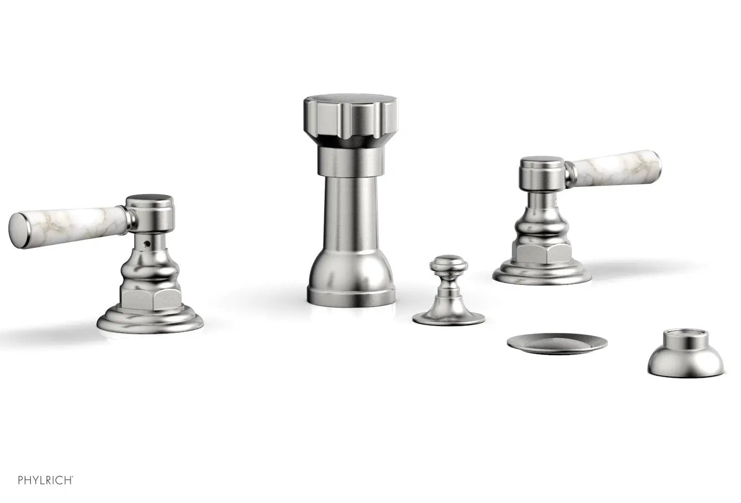 Phylrich HENRI Four Hole Bidet Set - White Marble Lever Handles by Phylrich