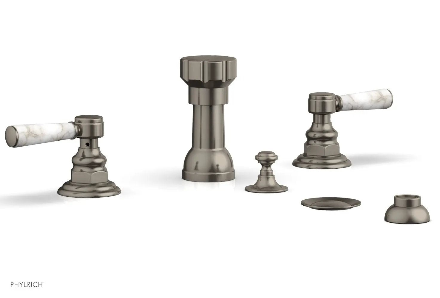 Phylrich HENRI Four Hole Bidet Set - White Marble Lever Handles by Phylrich