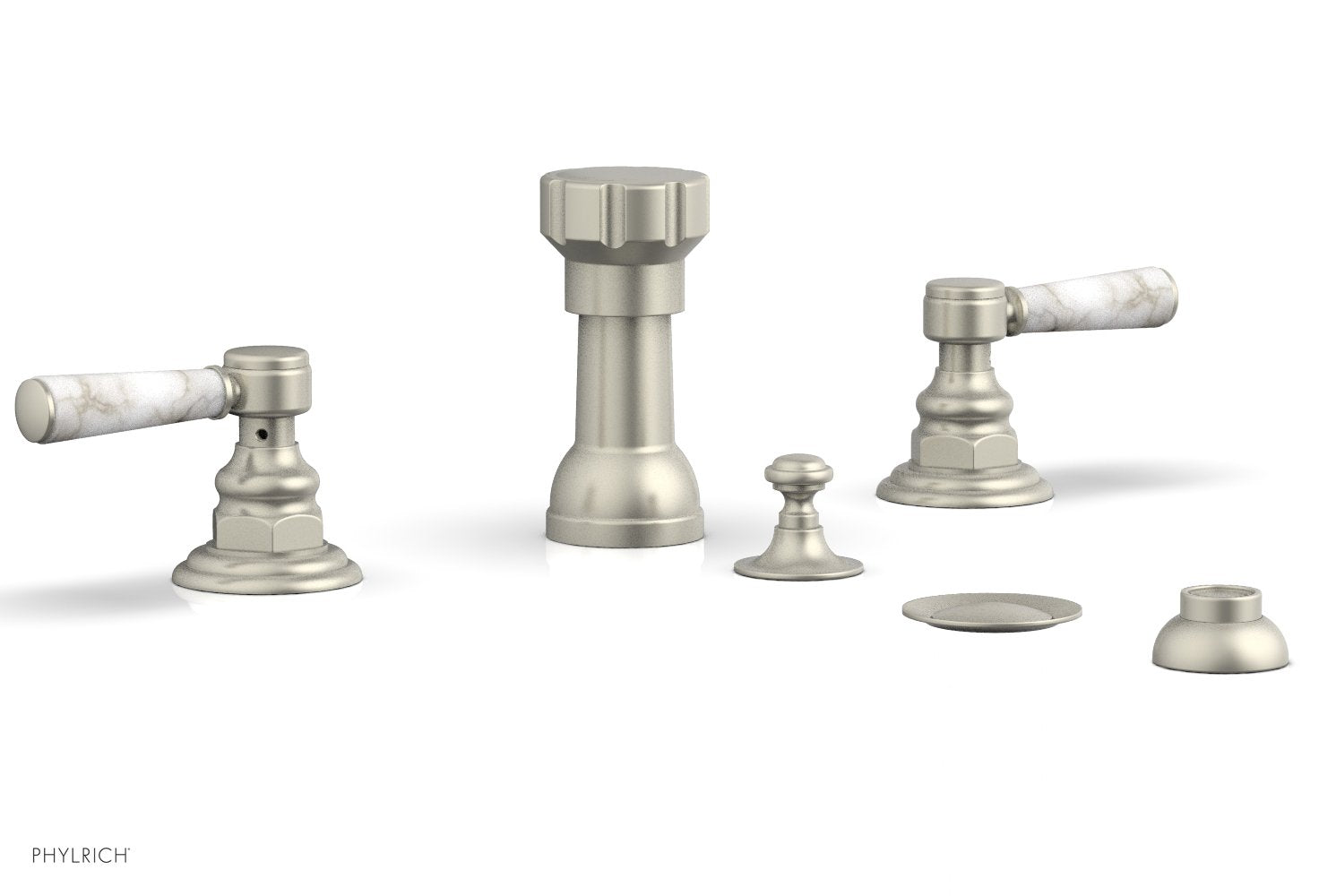 Phylrich HENRI Four Hole Bidet Set - White Marble Lever Handles